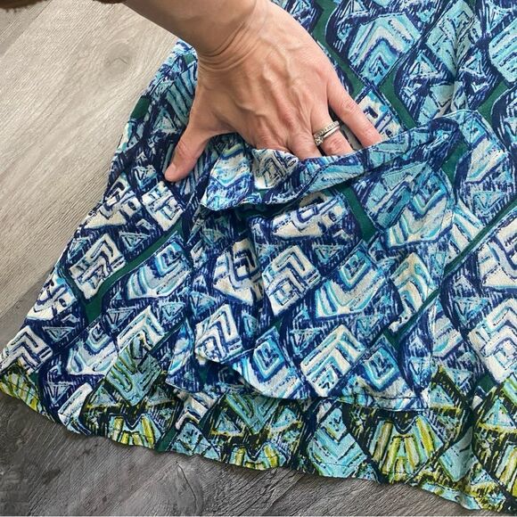 Free People Mini Dress Oversized Trapeze Triangle Print Blue Green - Picture 5 of 12